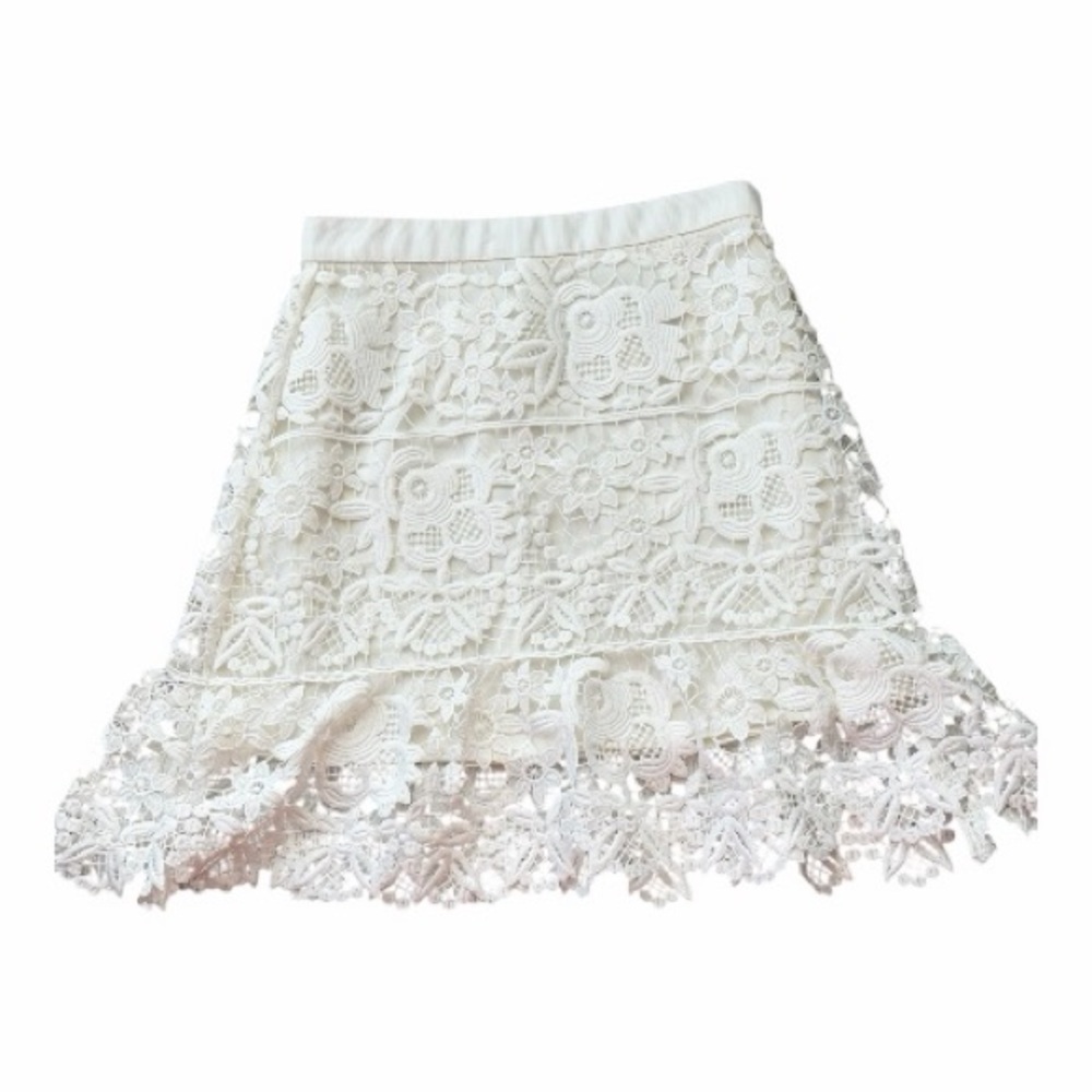 Self-Portrait White Floral Lace Mini Skirt – Guipure Lace, Zip Back - Picture 3 of 6